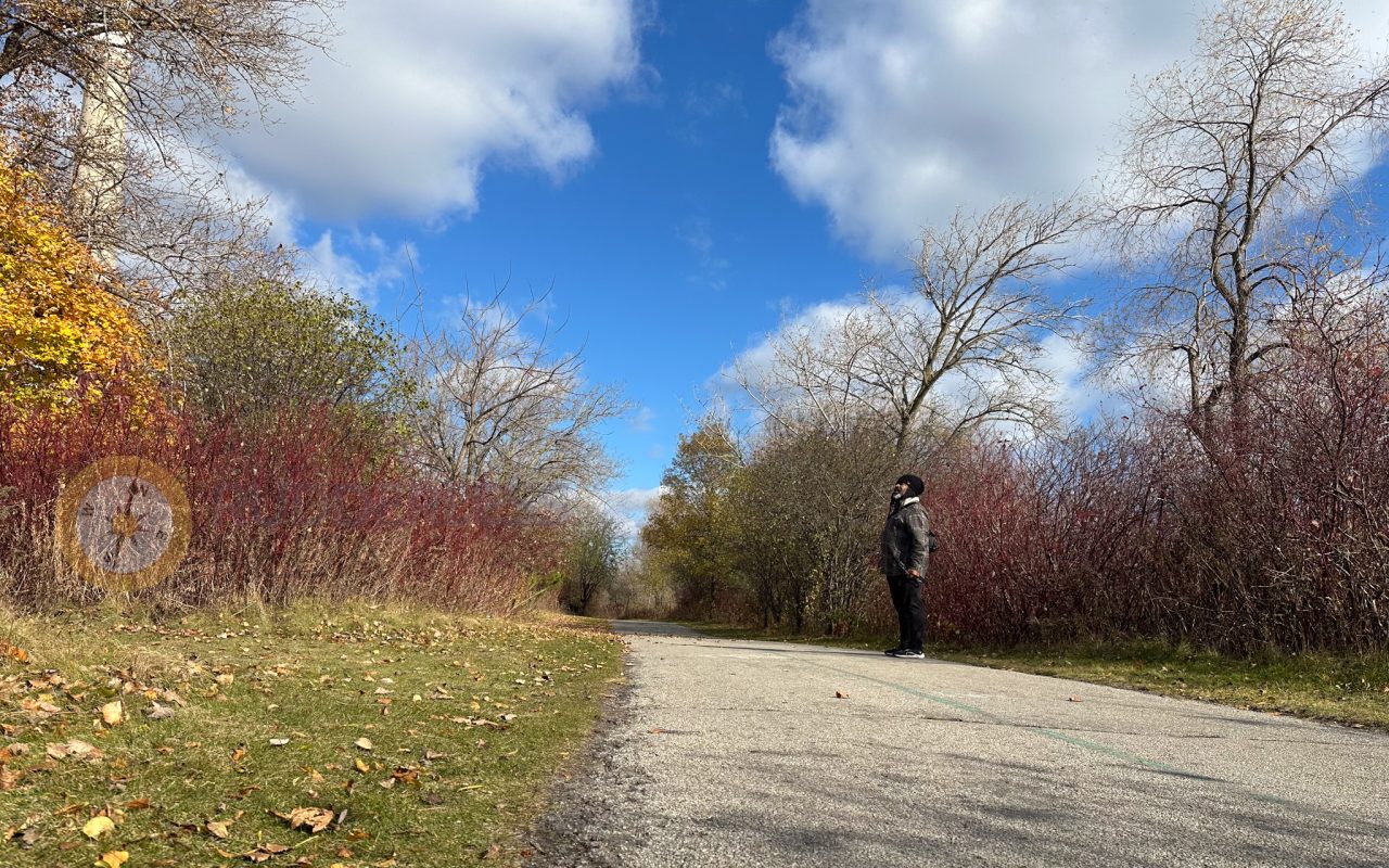 a person standing on a path with trees and bushes - biking trails toronto