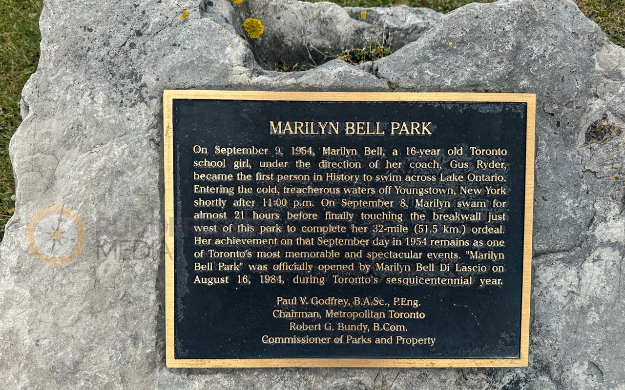 a sign on a rock