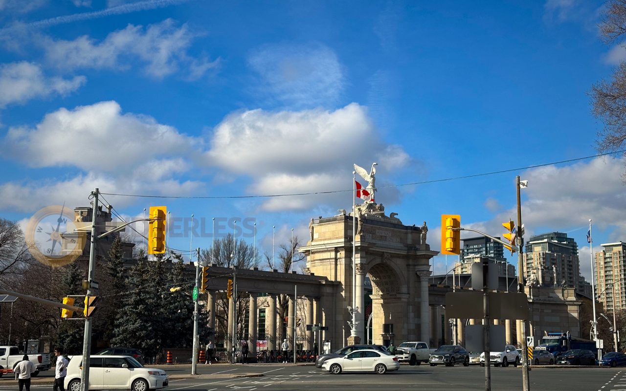 a traffic lights and a stone arch - martin goodman trail