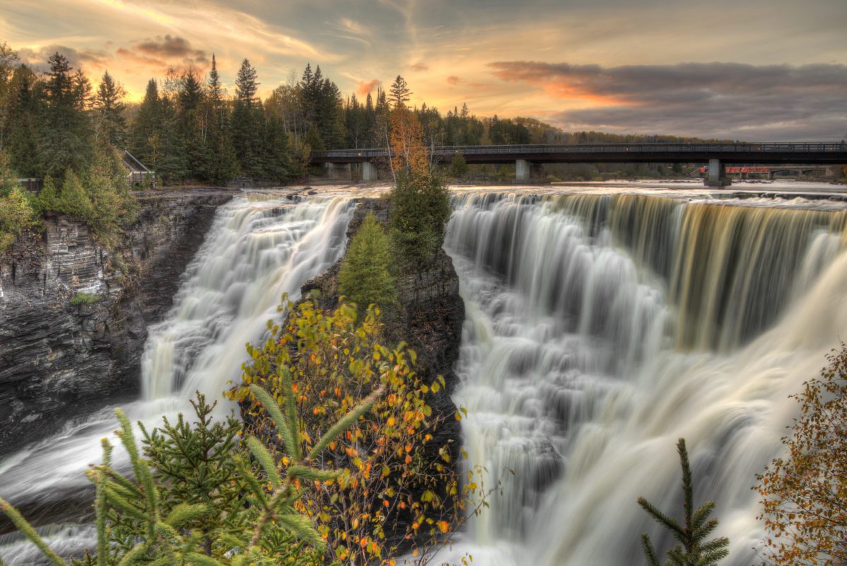 bridge above a waterfall | ontario fall colours