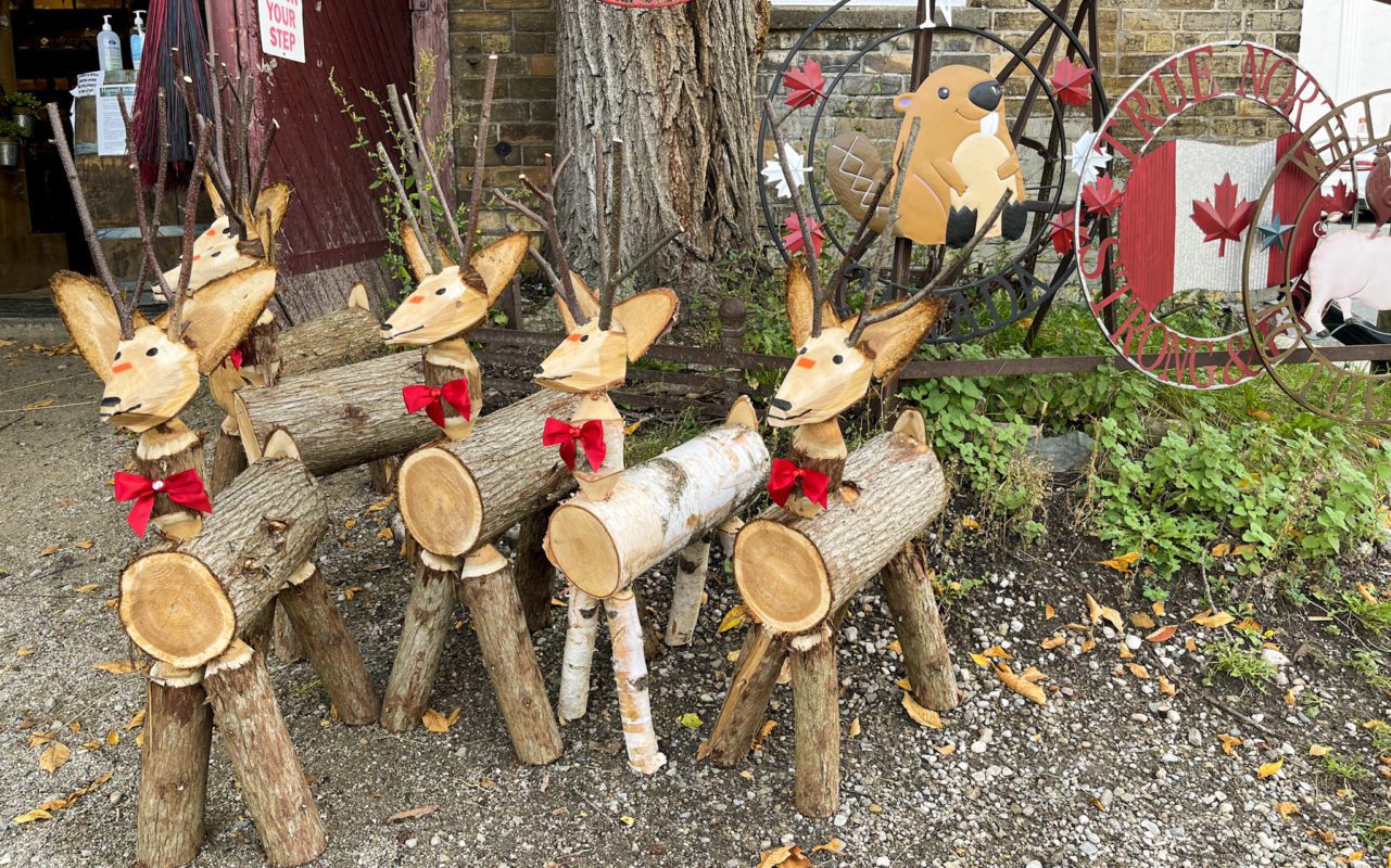 Wooden reindeer made out of wood logs | st jacobs