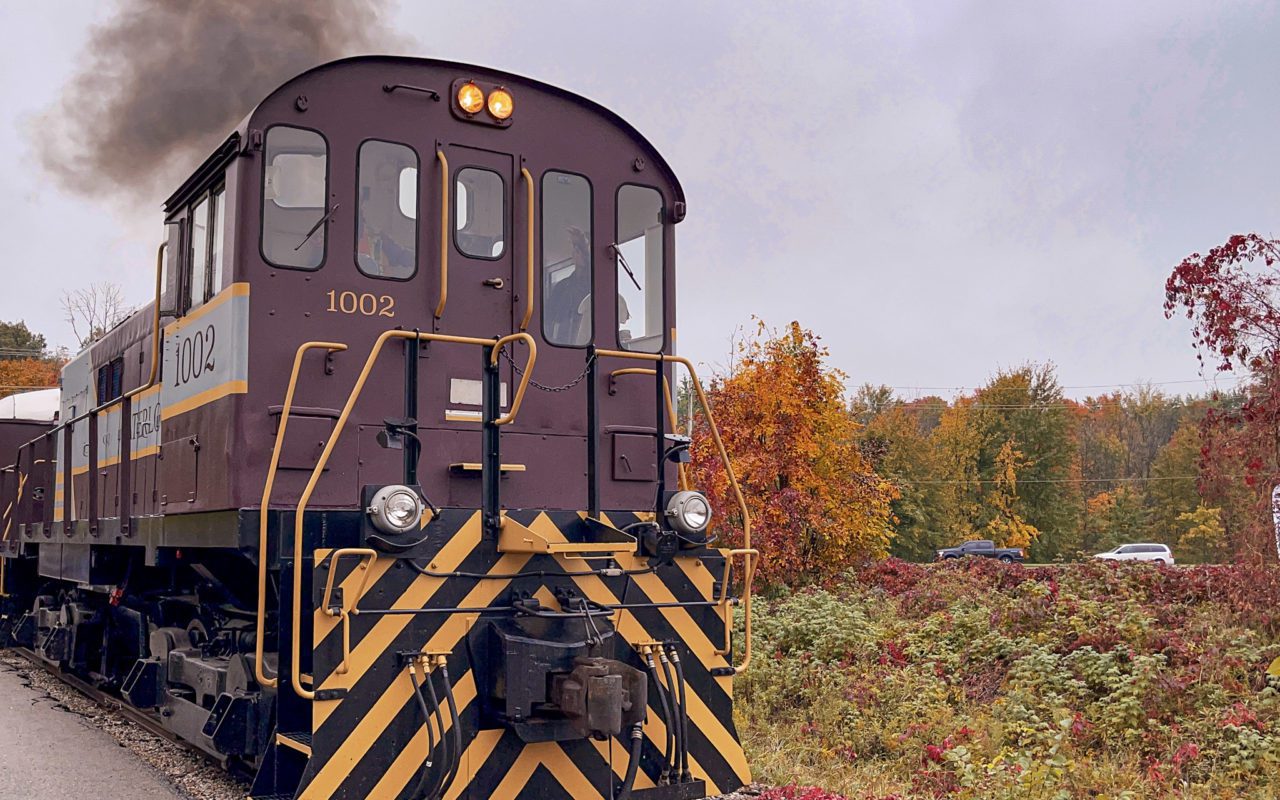 locomotive on the tracks surrounded by trees | st jacobs village